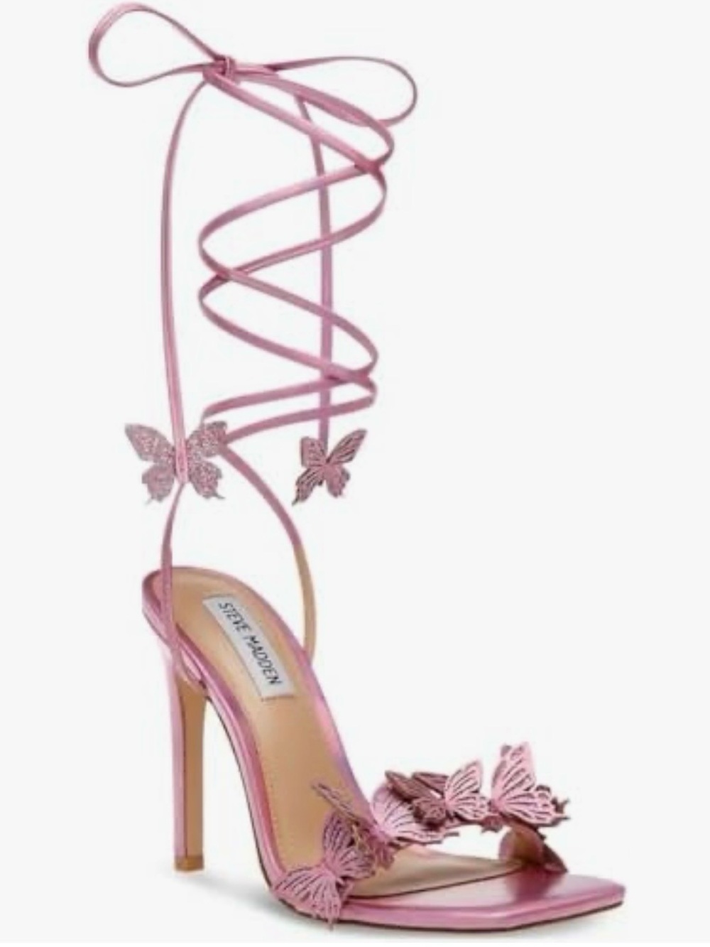 Steve Madden Pink Butterfly Lace-Up Stiletto Sandals